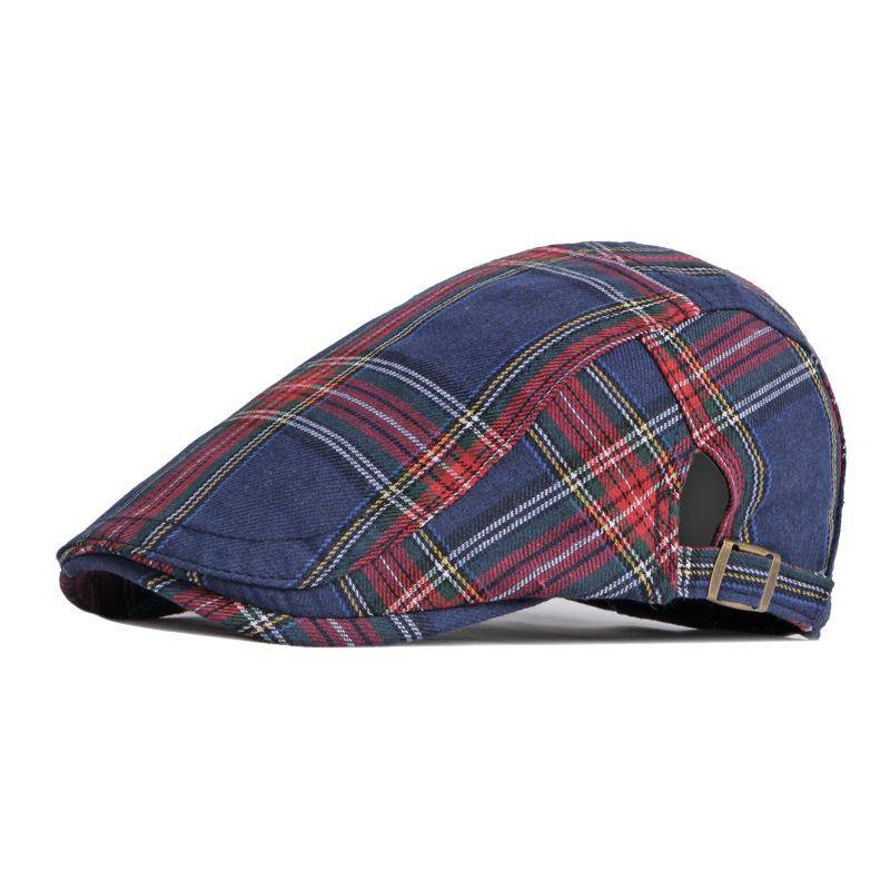 Frühling Sommer Dünne Atmungsaktive Mütze Männer der Britischen Vintage Baskenmütze Frauen Plaid Gatsby Maler Hüte Ivy Flachen Hut Gorro hombre Boina 55-59cm navy blau von Joom DACH