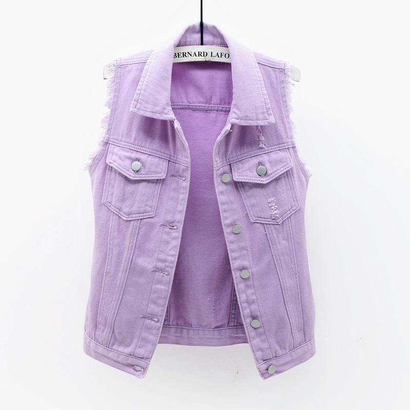 Frühling Sommer Farbe Denim Weste frauen Kurze Koreanische Lose Langarm Jacke Student Top S violett von Joom DACH