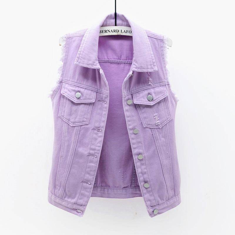 Frühling Sommer Farbe Denim Weste frauen Kurze Koreanische Lose Langarm Jacke Student Top S violett von Joom DACH