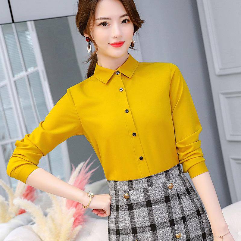 Frühling Sommer Frauen Einfarbig Drehen Unten Kragen Langarm Hemd Büro Button Up Schlanke Bluse Tops XXL gelb Frühling Sommer Frauen Einfarbig Drehen Unten Kragen Langarm Hemd Büro Button Up Schlanke Bluse Tops XXL gelb von Joom DACH