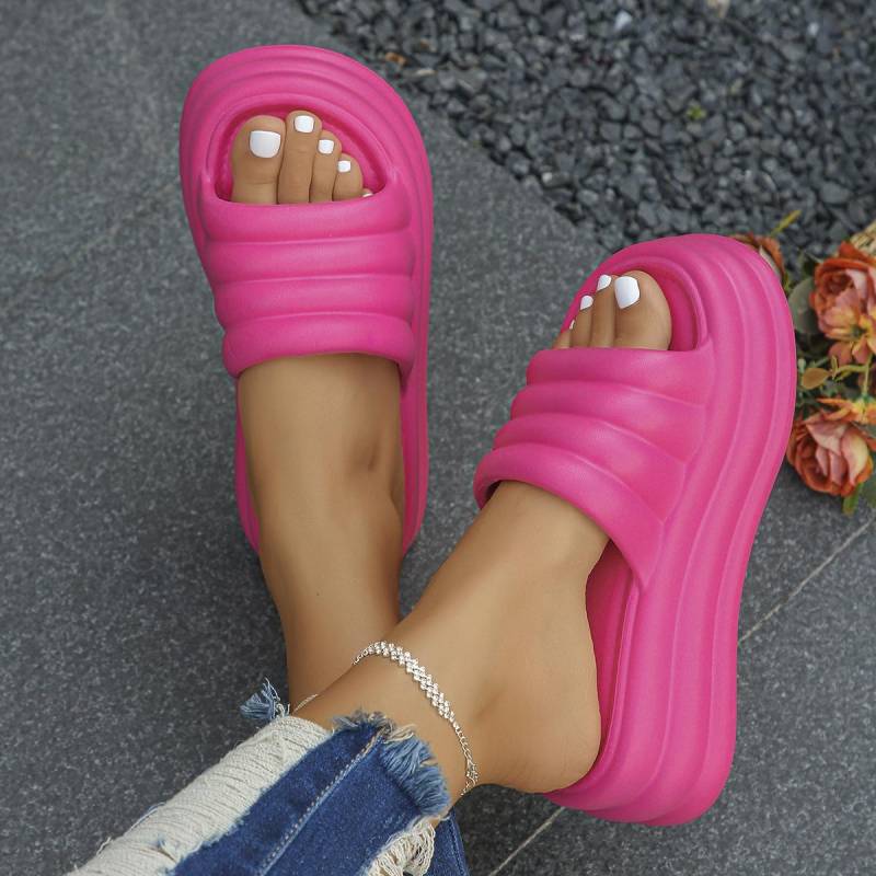 Frühling Sommer Frauen klobige Plateau-Hausschuhe Keilabsatz Sandalen Frau rutschfeste Outdoor-Flip-Flops Mujer weiche dicke Unterseite 38 rosa von Joom DACH