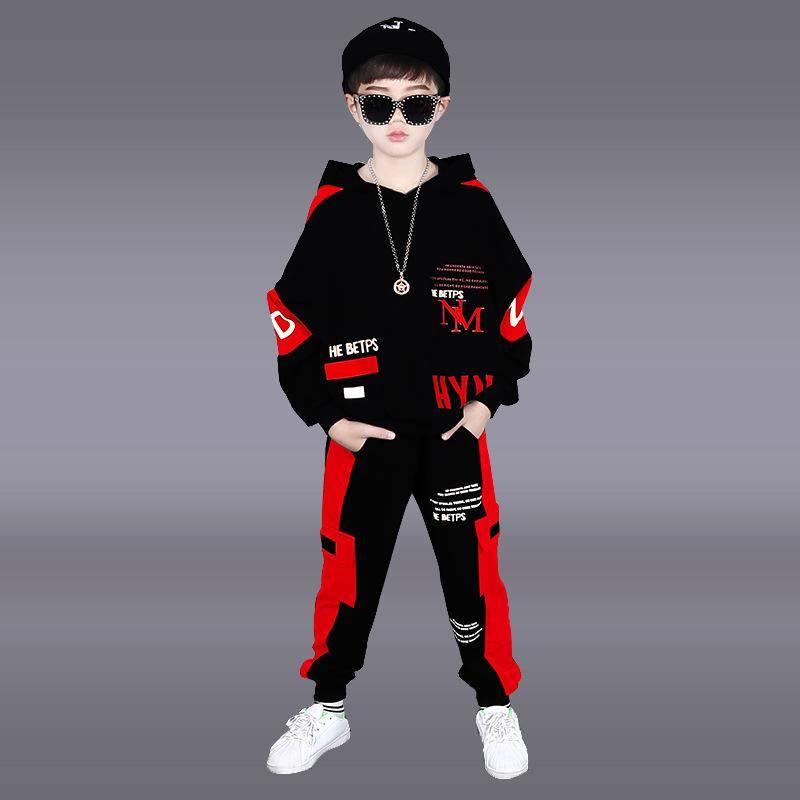 Frühling Sommer Herbst Kinder Jungen Kleidung Teenager Trainingsanzug Buchstaben Mit Kapuze Top Shirts Sweatshirt und Hose 110 rot von Joom DACH