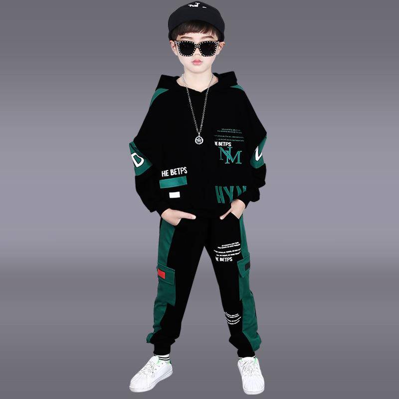 Frühling Sommer Herbst Kinder Jungen Kleidung Teenager Trainingsanzug Buchstaben Mit Kapuze Top Shirts Sweatshirt und Hose 140 grün von Joom DACH