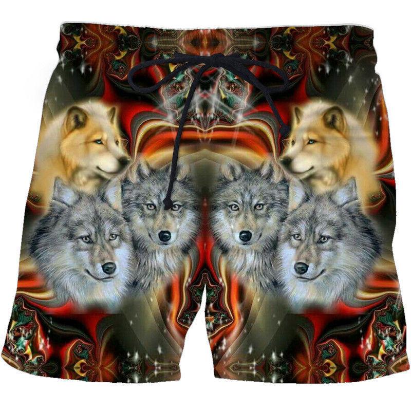 Frühling Sommer Hosen Männer Plus Größe Kleidung Wolf 3D Druck Shorts Strand Tier Muster Breite Bein Atmungsaktive Mann Kurze Hosen XL von Joom DACH