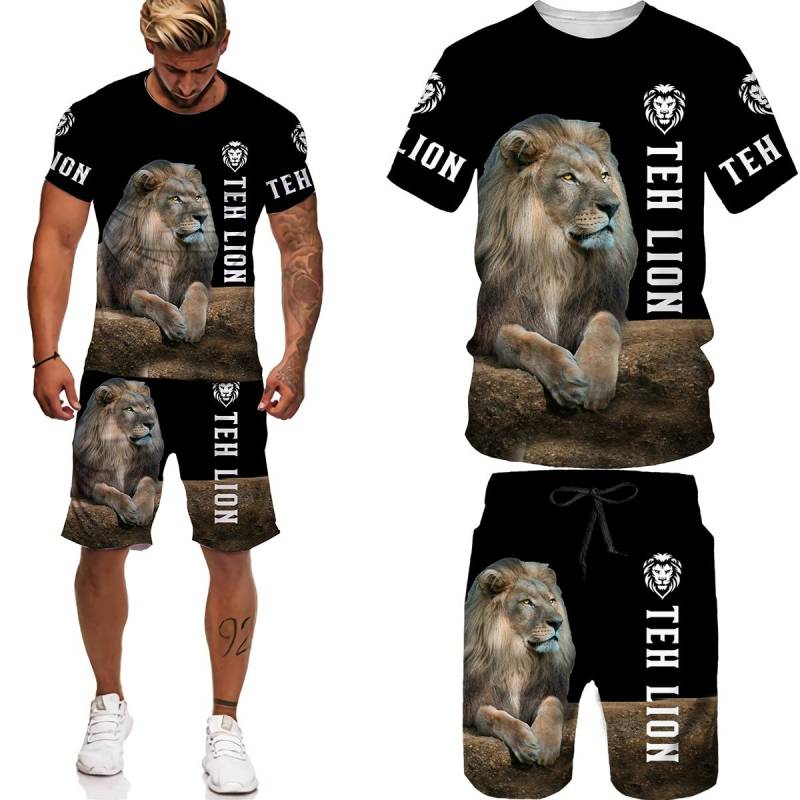 Frühling Sommer Kühlen Löwen Gedruckt Übergroßen T Shirt für Männer Frauen Der König Männer der Trainingsanzug 2 Stück Set Herren kleidung Camiseta XXL von Joom DACH