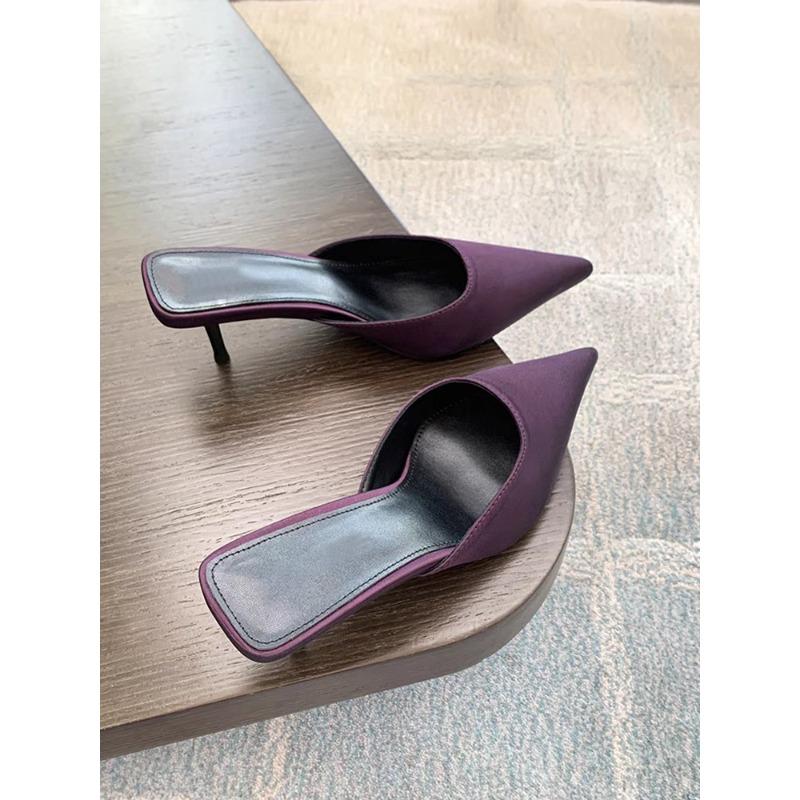 Frühling Spitzschuh Damen Pantoletten Slipper Mode Bonbonfarbe Damen Elegant Kleid Sandale Quadratischer Niedriger Absatz Slip-on Slides Schuhe 42 violett von Joom DACH