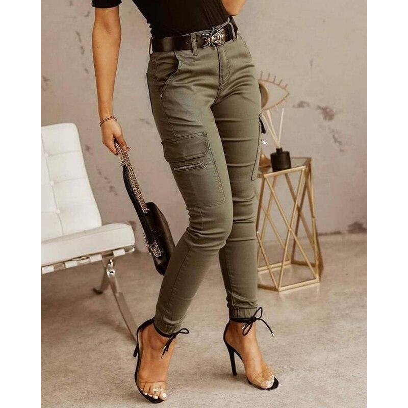 Frühling Streetwear Casual frauen Hosen Sommer Herbst Solide Schlank Frau Cargo Hosen Mode Frauen Hosen Jogger Taschen Weibliche Kleidung 26211 XXL grün von Joom DACH