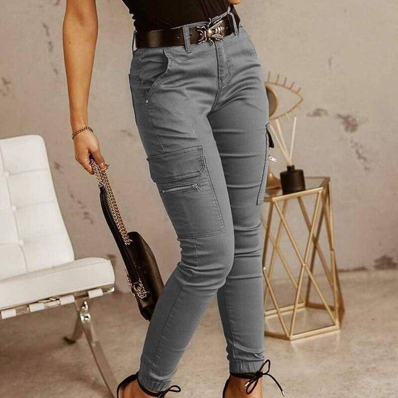 Frühling Streetwear Casual frauen Hosen Sommer Herbst Solide Schlank Frau Cargo Hosen Mode Frauen Hosen Jogger Taschen Weibliche Kleidung 26211 XXL graue von Joom DACH