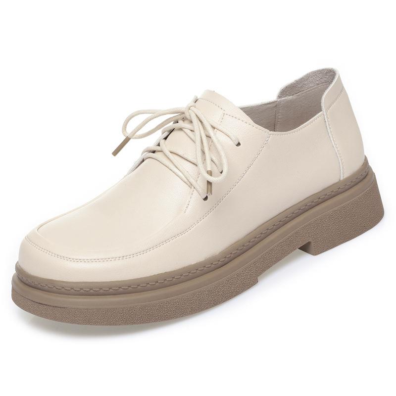 Frühling Verdickte Sohle Damen Schnürschuhe Weiches Leder Runde Zehenpartie Dicker Absatz Slipper Erhöhte Weiche Sohle Mary Jane 39 von Joom DACH