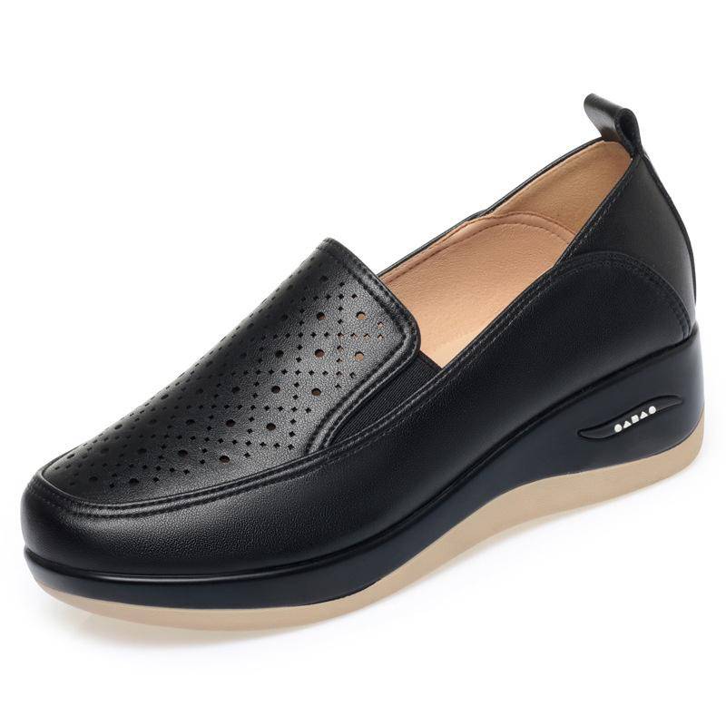Frühling Weiches Leder Dicke Sohle Damen Schuhe Keile Ausgeschnitten Atmungsaktive Sneakers Plateau Leichtgewichtige Mama Slipper 39 von Joom DACH