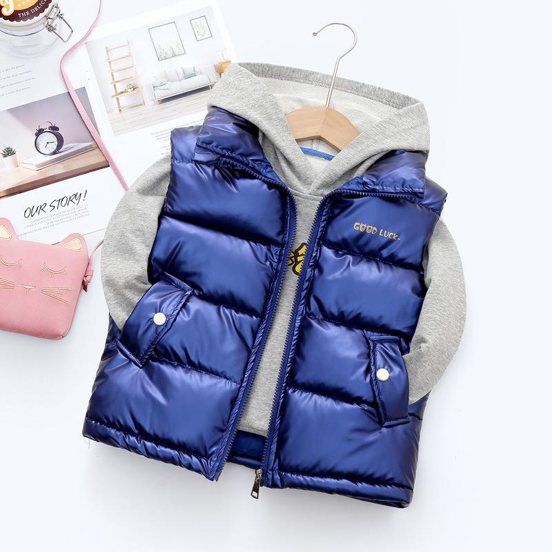 Frühling Winter Kinder Daunenwesten Kleidung für Mädchen Jungen Mode Warme Oberbekleidung Mantel Herbst Teenager Baumwolljacken Weste 120cm blau von Joom DACH