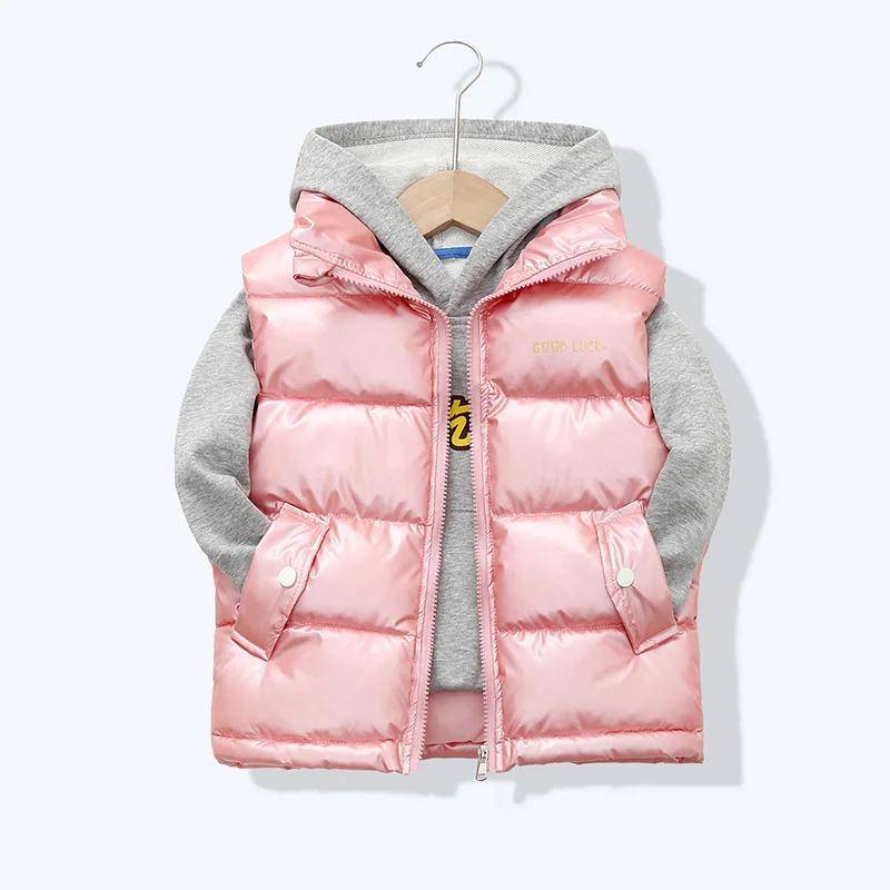 Frühling Winter Kinder Daunenwesten Kleidung für Mädchen Jungen Mode Warme Oberbekleidung Mantel Herbst Teenager Baumwolljacken Weste 120cm rosa von Joom DACH
