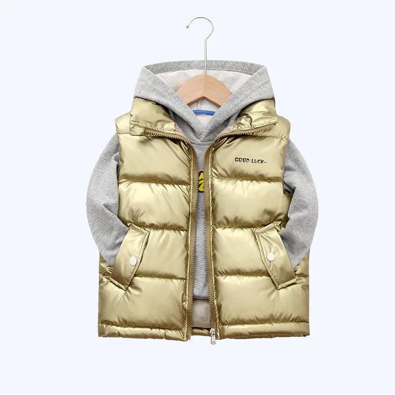 Frühling Winter Kinder Daunenwesten Kleidung für Mädchen Jungen Mode Warme Oberbekleidung Mantel Herbst Teenager Baumwolljacken Weste 130cm gold von Joom DACH