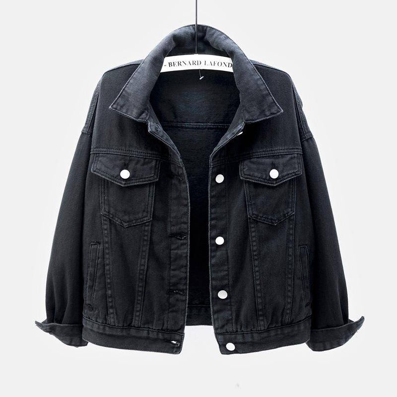 Frühling herbst Neue Jeansjacke Frauen Casual Tops Kurzmantel Weibliche farbe Jean Jacken Lose Oberbekleidung Frau Tops M schwarz von Joom DACH