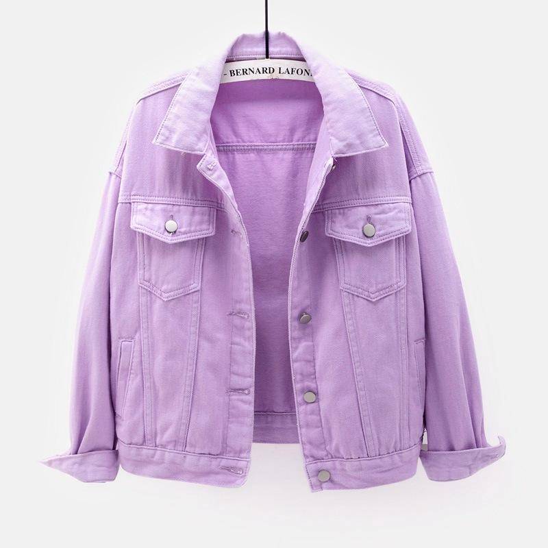 Frühling herbst Neue Jeansjacke Frauen Casual Tops Kurzmantel Weibliche farbe Jean Jacken Lose Oberbekleidung Frau Tops XL licht lila von Joom DACH