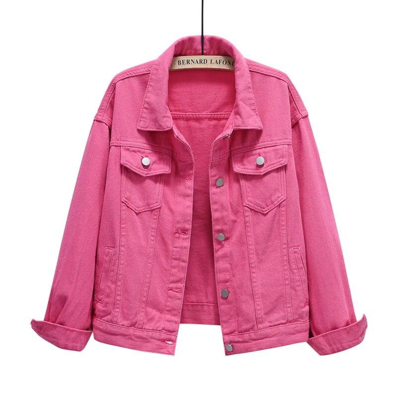 Frühling herbst Neue Jeansjacke Frauen Casual Tops Kurzmantel Weibliche farbe Jean Jacken Lose Oberbekleidung Frau Tops XL rose rot von Joom DACH