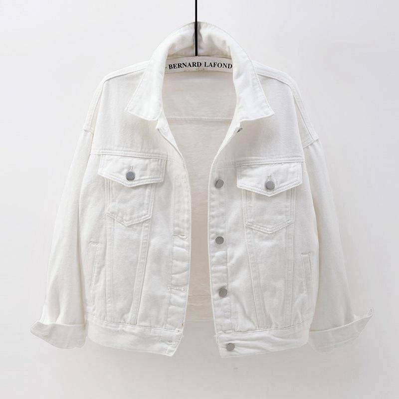 Frühling herbst Neue Jeansjacke Frauen Casual Tops Kurzmantel Weibliche farbe Jean Jacken Lose Oberbekleidung Frau Tops XXL weiß von Joom DACH
