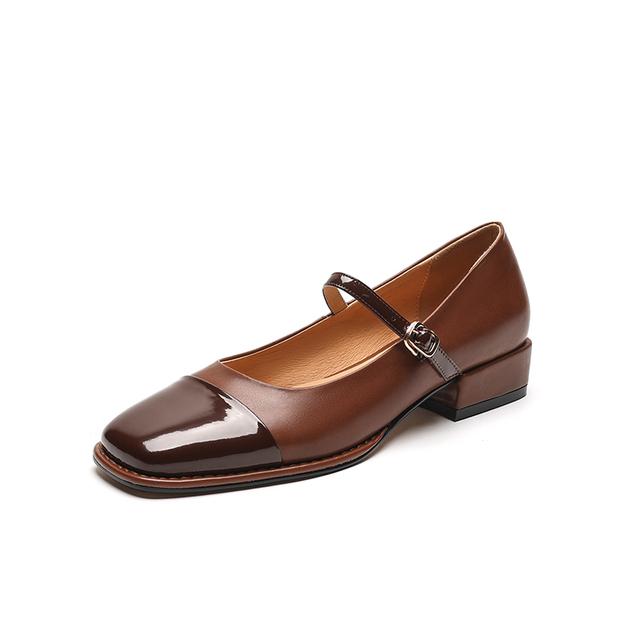 Frühling neue Damenschuhe Retro Square Toe Pumps Leder Flats Schuhe Damen Heels Damen flache Schuhe Mary Jane Schuhe 36 braun von Joom DACH