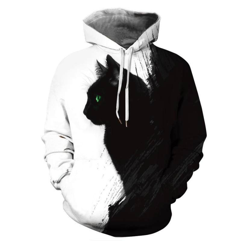 Frühling neue schwarze Katze Digitaldruck Tops Herbst und Winter langärmeligen Paare lose große Yards Kapuzenpullover S von Joom DACH