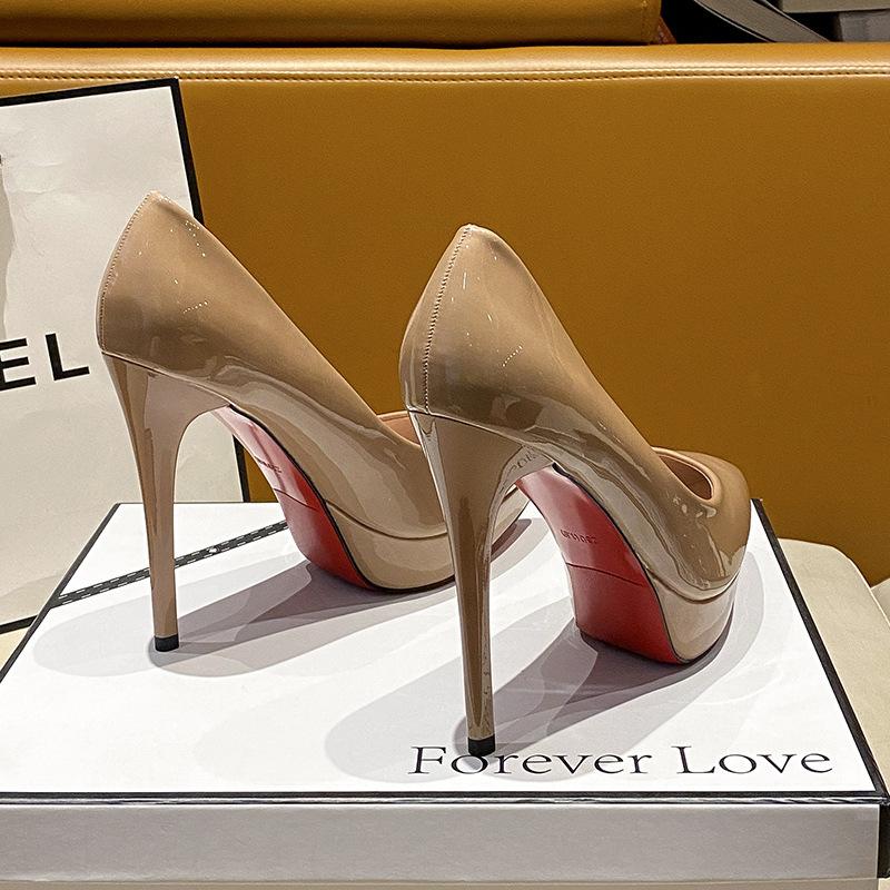 Frühling und Herbst 12cm High Heels dünne Absätze wasserdichte Tischschuhe Damen Lackleder Damenschuhe 2024 neue Frühlings- und Herbst-Einzelschuhe wo 39 von Joom DACH