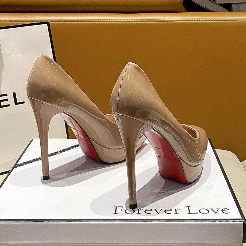 Frühling und Herbst 12cm High Heels dünne Absätze wasserdichte Tischschuhe Damen Lackleder Damenschuhe 2024 neue Frühlings- und Herbst-Einzelschuhe wo 39 von Joom DACH