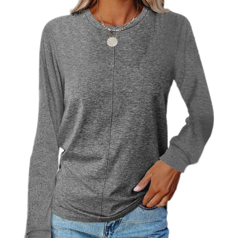 Frühling und Herbst Damen Bluse Plus Größe Langarm Tops Rundhals Bottoming Shirt XL dunkelgraue von Joom DACH
