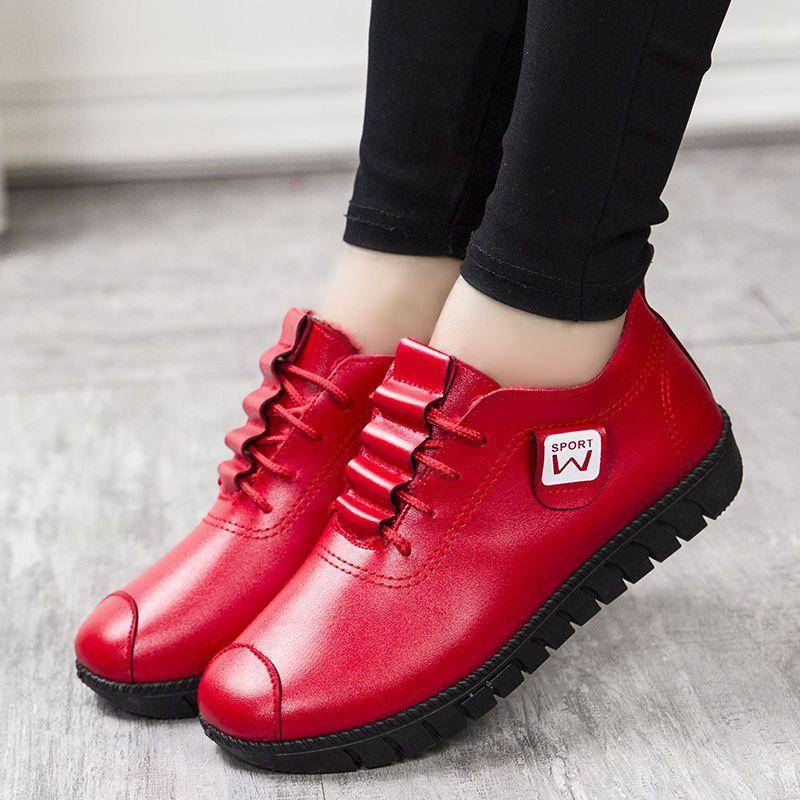 Frühling und Herbst Damen Einzelschuhe Leder wasserdicht Anti Slip Casual Vielseitige Schuhe 41 rot von Joom DACH