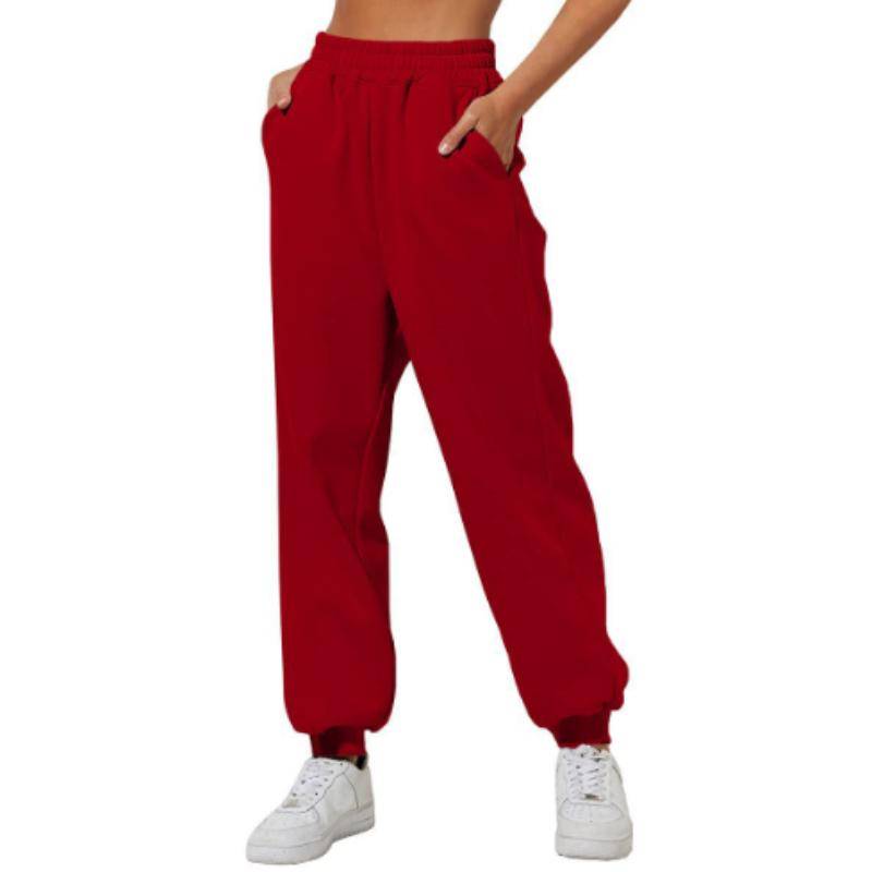 Frühling und Herbst Damen Hosen Hohe Elastische Taille Einfarbig Casual Hosen Weiche Warme Taschen Lose Frühling Herbst Jogginghose Jogginghose XXL rot von Joom DACH