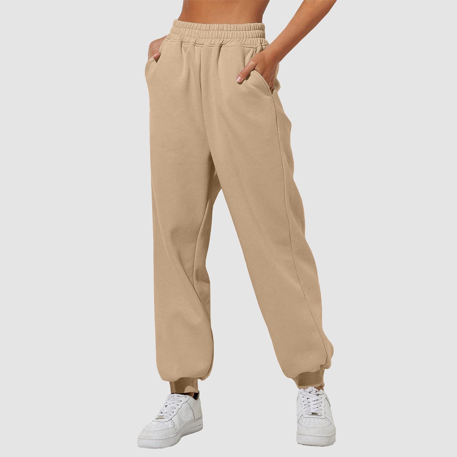 Frühling und Herbst Damen Hosen Hohe Elastische Taille Einfarbig Casual Hosen Weiche Warme Taschen Lose Frühling Herbst Jogginghose Jogginghose XXXL von Joom DACH