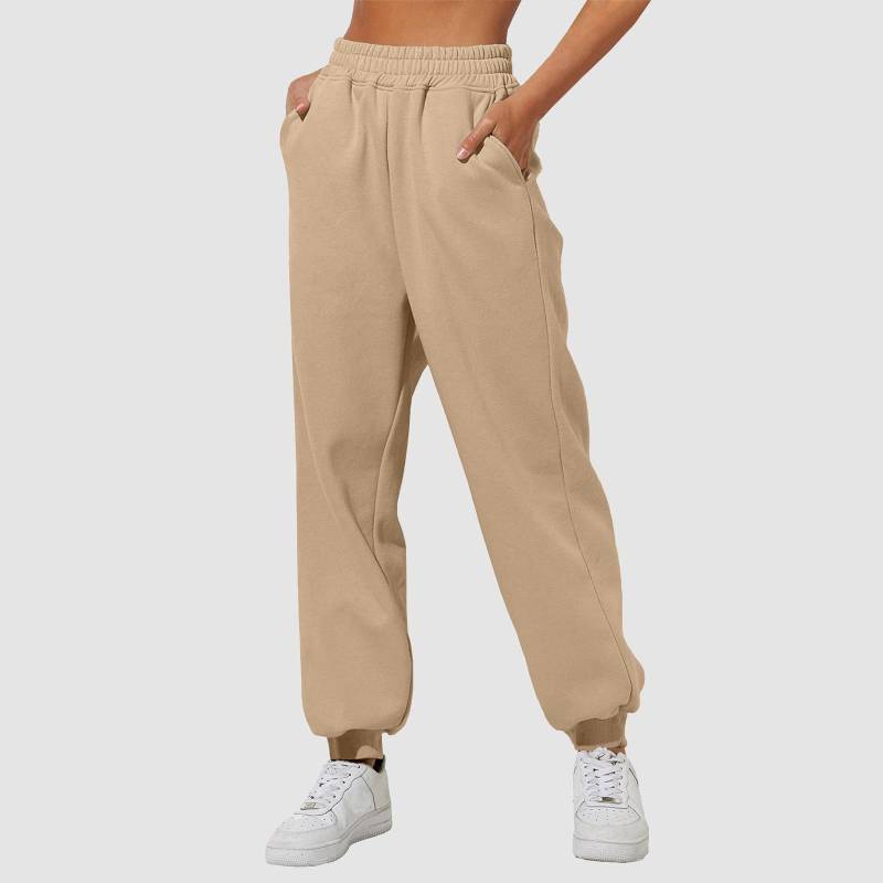 Frühling und Herbst Damen Hosen Hohe Elastische Taille Einfarbig Casual Hosen Weiche Warme Taschen Lose Frühling Herbst Jogginghose Jogginghose XXXL beige von Joom DACH