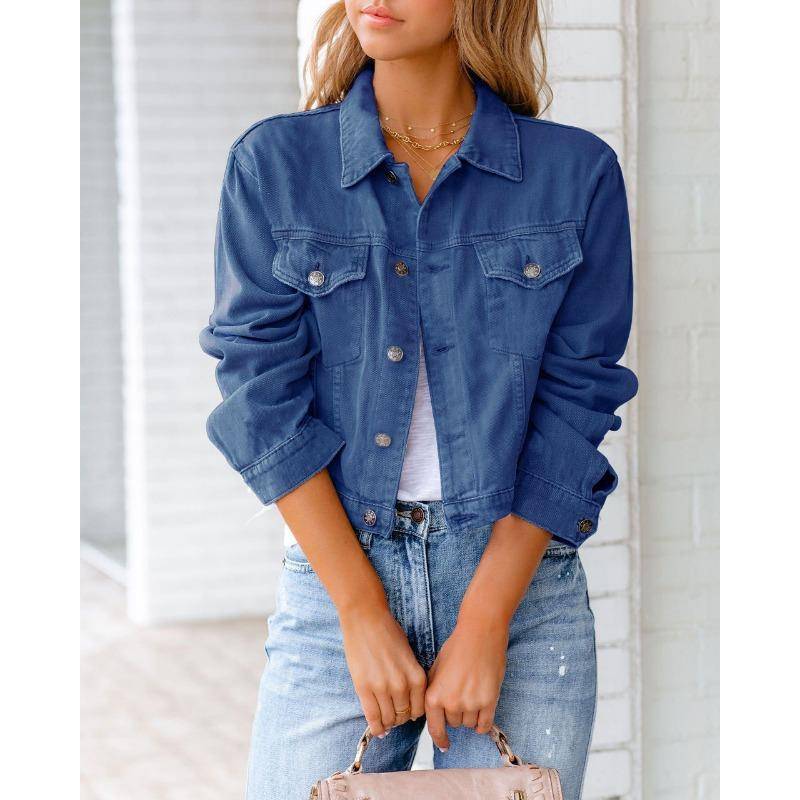 Frühling und Herbst Damen Jeansjacke Langarm Jacke Top L dunkelblaue von Joom DACH