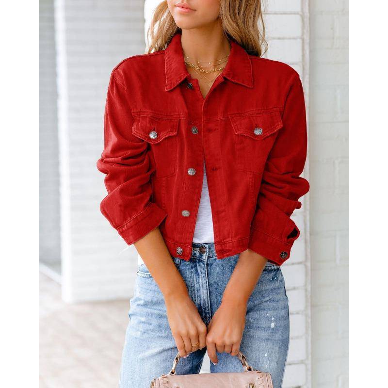 Frühling und Herbst Damen Jeansjacke Langarm Jacke Top M rot von Joom DACH