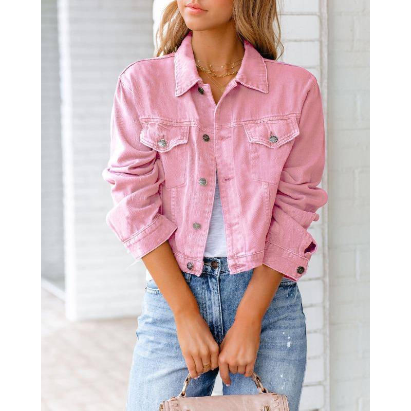 Frühling und Herbst Damen Jeansjacke Langarm Jacke Top S rosa von Joom DACH