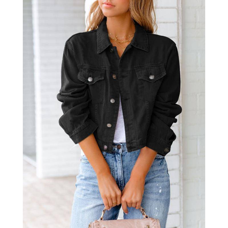 Frühling und Herbst Damen Jeansjacke Langarm Jacke Top S schwarz von Joom DACH