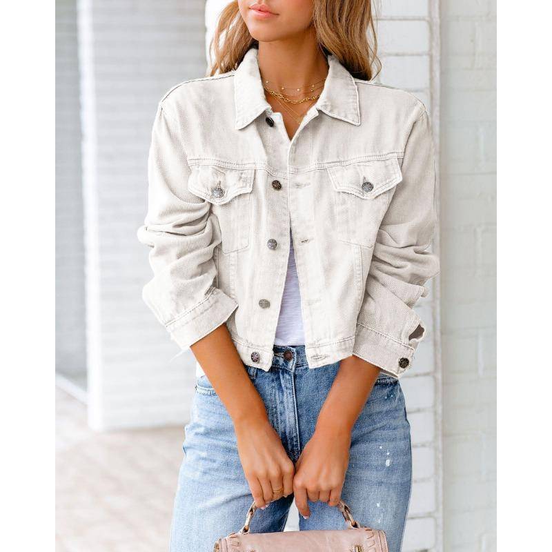Frühling und Herbst Damen Jeansjacke Langarm Jacke Top XL weiß von Joom DACH