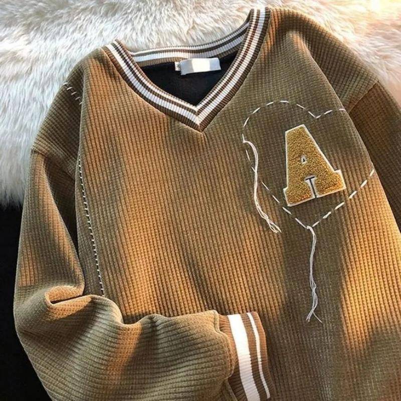 Frühling und Herbst Damen Pullover große lose Waffel V-Ausschnitt Pullover lose lässig dünne Mantel 2XL braun von Joom DACH