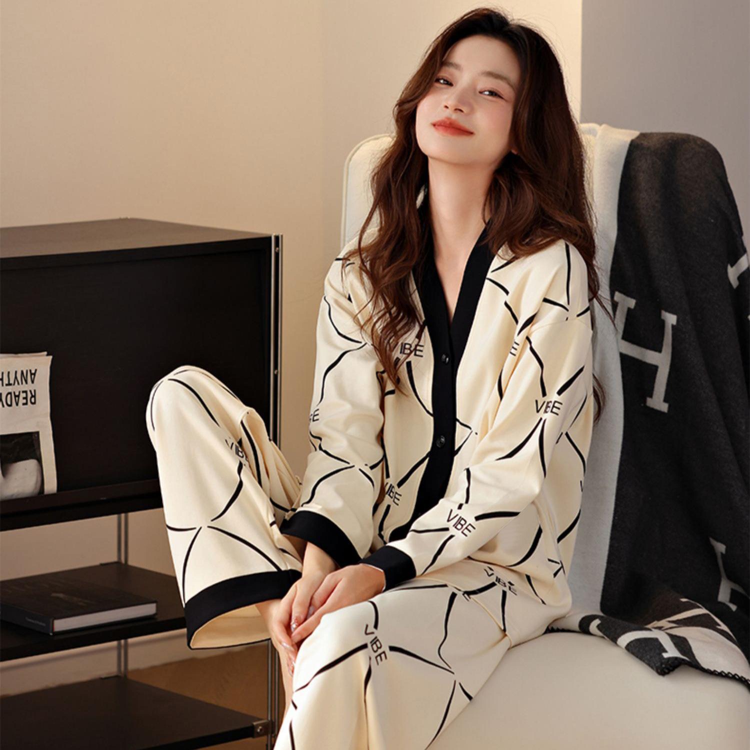 Frühling und Herbst Damen Pyjama Homewear Set Pyjamas Frauen Langarm Strickjacke Ins Niedlich Herbst Pyjamas Homewear L weiß Frühling und Herbst Damen Pyjama Homewear Set Pyjamas Frauen Langarm Strickjacke Ins Niedlich Herbst Pyjamas Homewear L weiß von Joom DACH