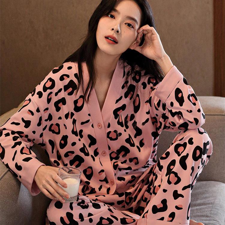 Frühling und Herbst Damen Pyjama Homewear Set Pyjamas Frauen Langarm Strickjacke Ins Niedlich Herbst Pyjamas Homewear M dunkel rosa von Joom DACH