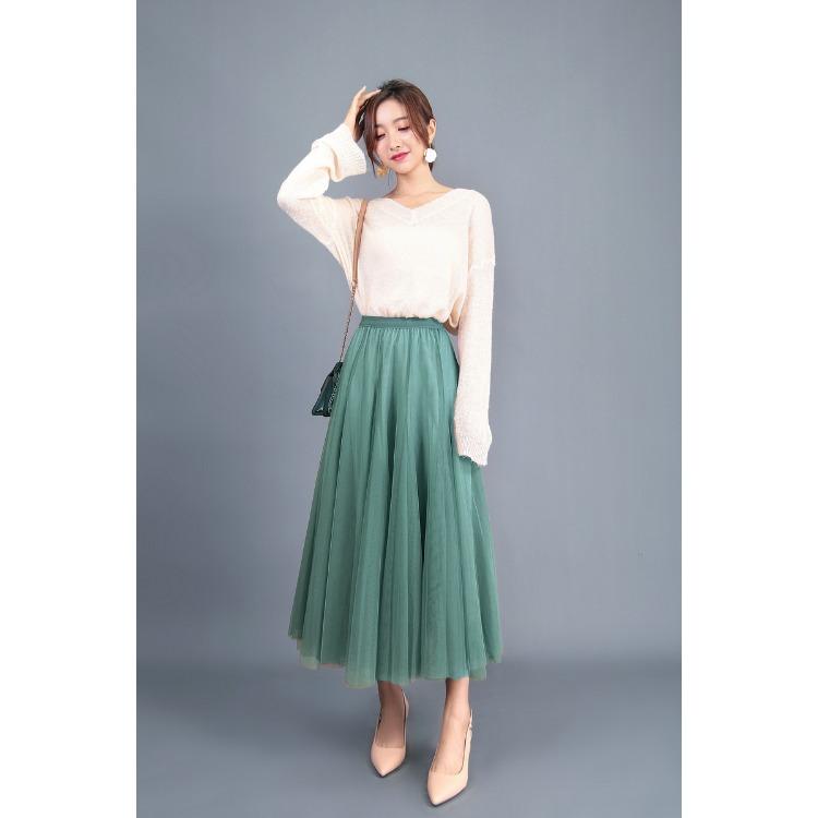 Frühling und Herbst Damen Rock Swing Puffy knöchellangen Rock hohe Taille schlank Fee Neckholder Netz Garn Rock A-Linie Rock One Size see-grüne von Joom DACH