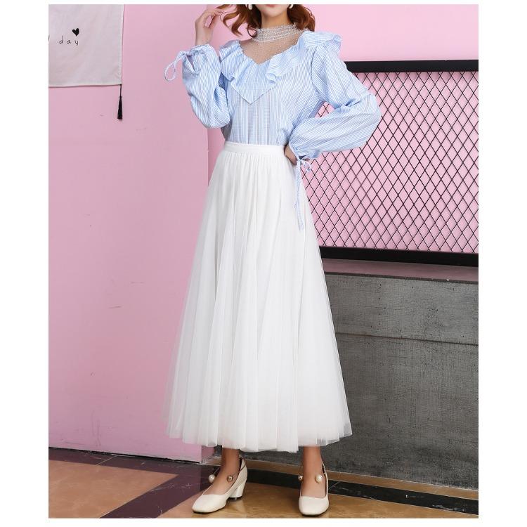 Frühling und Herbst Damen Rock Swing Puffy knöchellangen Rock hohe Taille schlank Fee Neckholder Netz Garn Rock A-Linie Rock One Size weiß von Joom DACH