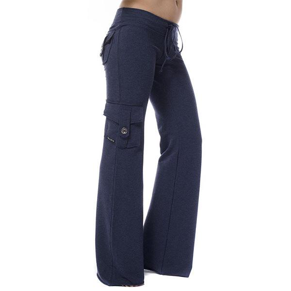 Frühling und Herbst Damen Stretch Taille Knopf Tasche Yoga Hose M blau von Joom DACH