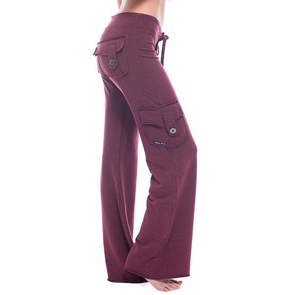 Frühling und Herbst Damen Stretch Taille Knopf Tasche Yoga Hose M bordeaux von Joom DACH