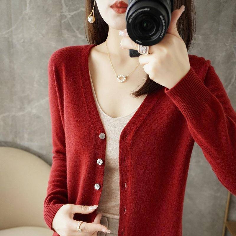 Frühling und Herbst Damen Strickjacke Jacke V-Ausschnitt Strickjacke Kurzer lockerer Schößchenpullover Fadenpullover 2XL see-grüne von Joom DACH
