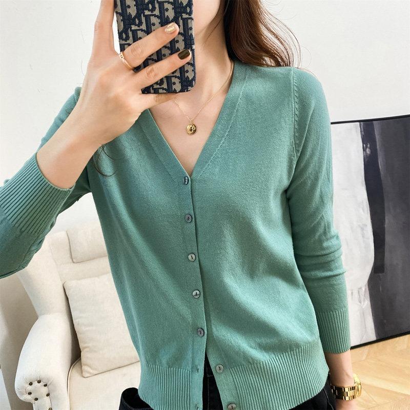 Frühling und Herbst Damen Strickjacke Jacke V-Ausschnitt Strickjacke Kurzer lockerer Schößchenpullover Fadenpullover 2XL see-grüne von Joom DACH