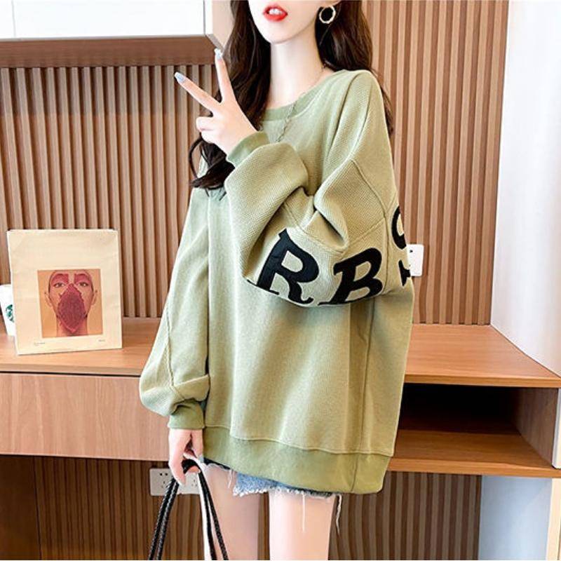 Frühling und Herbst Damen Sweatshirt Große Größe Dünner Pullover Langarm Student Lose Lazy Top XL grün von Joom DACH