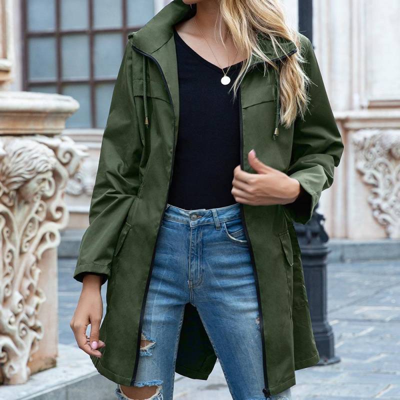 Frühling und Herbst Damen Übergröße Kapuzen Taille Regenanzug Reißverschluss Regenmantel Outdoor Wanderjacke 2XL moosgrün von Joom DACH