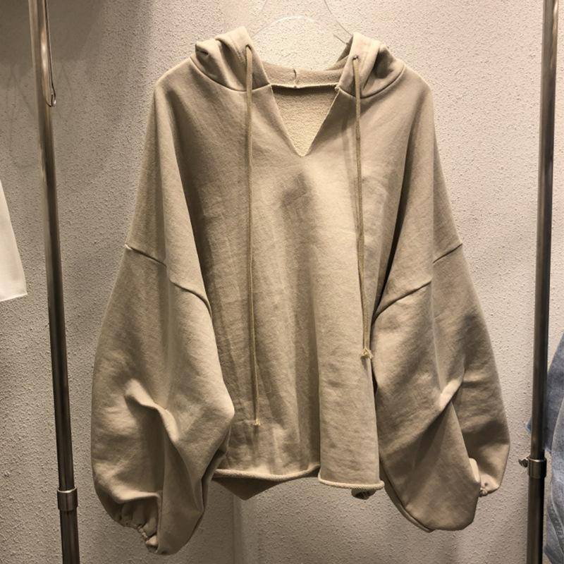 Frühling und Herbst Damen Übergröße Kapuzenpullover Lose Langarm Top 2XL khaki von Joom DACH