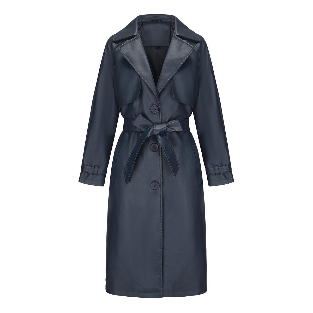 Frühling und Herbst Damen Windjacke Lange Lockere Jacke PU Lederjacke Damen Klassische Reversjacke mit Gürtel M von Joom DACH