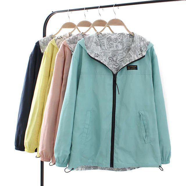 Frühling und Herbst Double Face Windjacke Damen Kapuze lose Kurzmantel Damen College-Stil XS kaffeebraun von Joom DACH