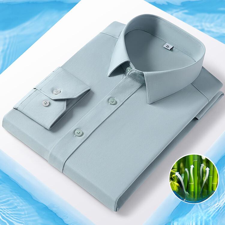 Frühling und Herbst Einfarbig Flache Bambus Faser Langarm Hemd Herren Nahtlose Business Casual Dünnes Hemd 2XL grün von Joom DACH